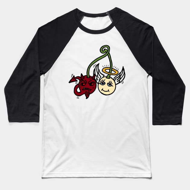 Demon and Angel Cherries Baseball T-Shirt by ElviraDraat